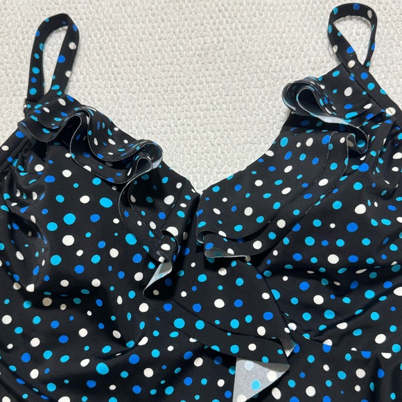 Miraclesuit Women Size 8 polka Dot Swim Tankini Top Ruffle Front - Picture 2 of 10